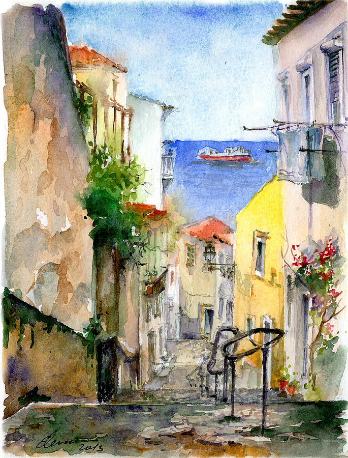 San Francisco Painting - Alfama Lisbon with View of Tejo by Elena Petrova Gancheva