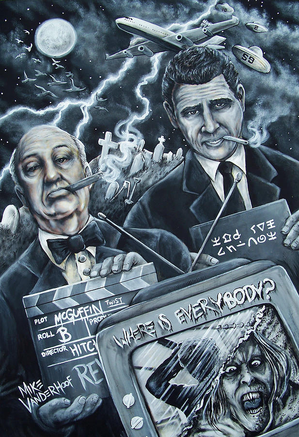 Psycho Movie Painting - Alfred Hitchcock and Rod Serling by Michael Vanderhoof