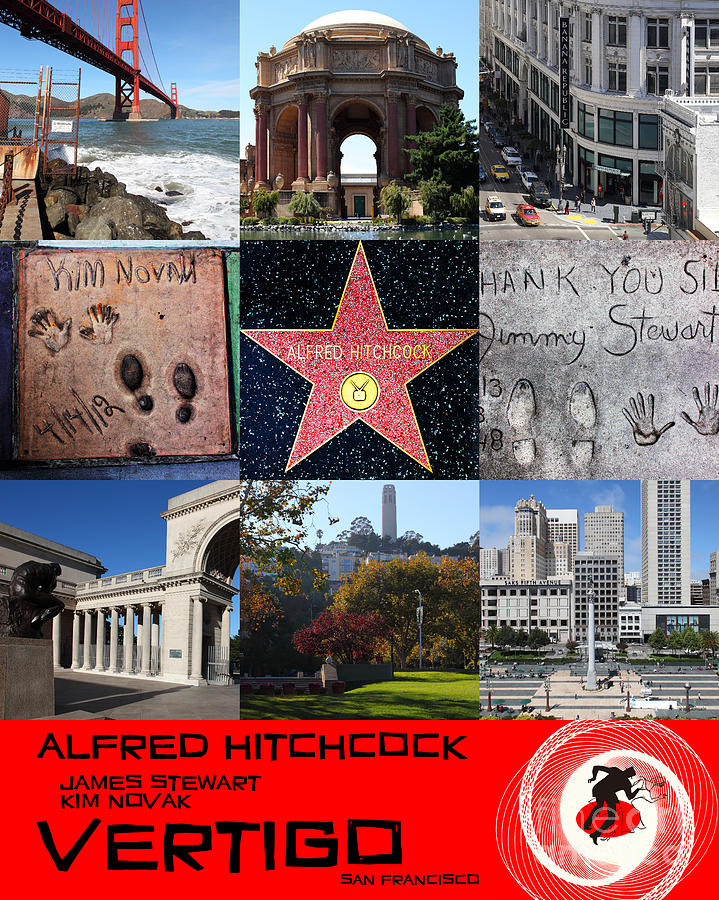 Vertigo Movie Photograph - Alfred Hitchcock Jimmy Stewart Kim Novak Vertigo San Francisco 20150608 text red by Wingsdomain Art and Photography