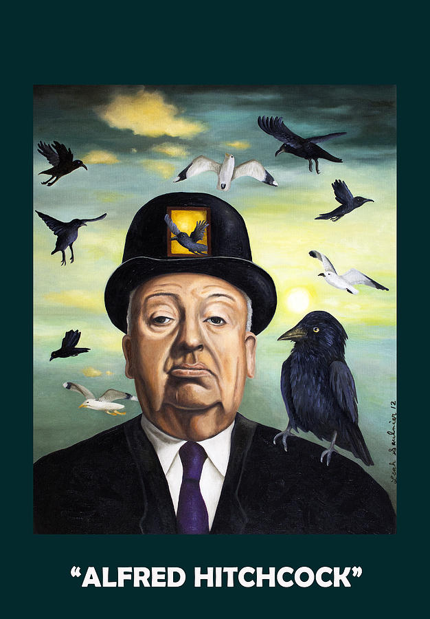 Alfred Hitchcock with Lettering Painting by Leah Saulnier The Painting Maniac