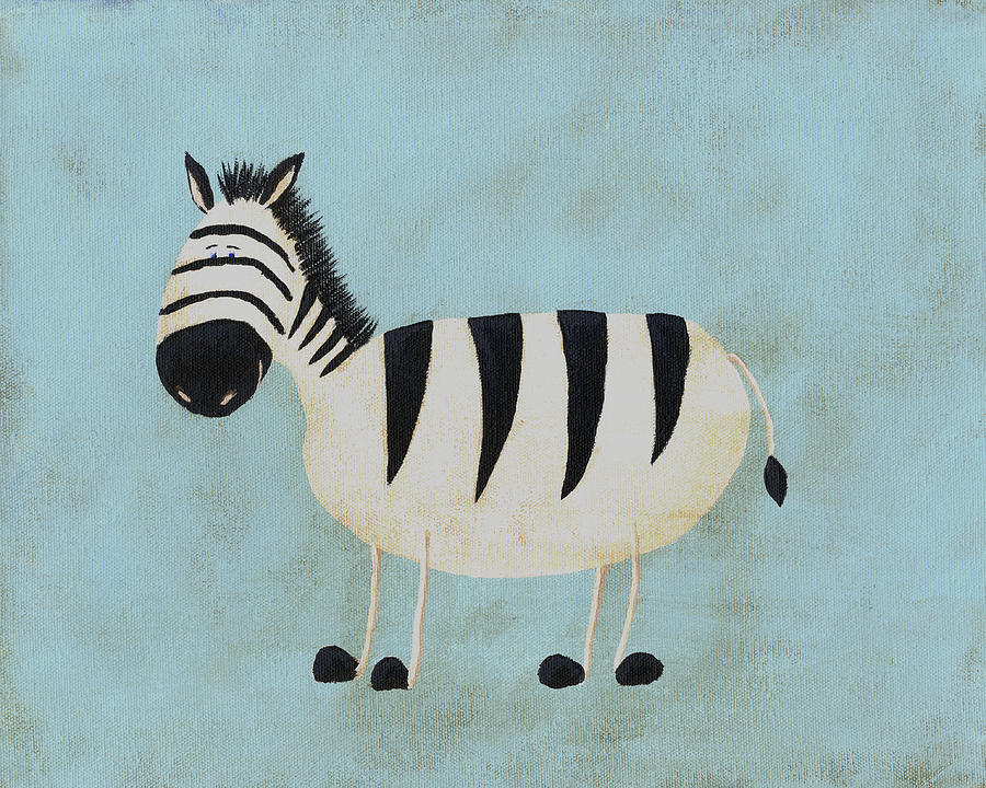 Wildlife Painting - Alfred the Zebra Nursery Art by Katie Carlsruh