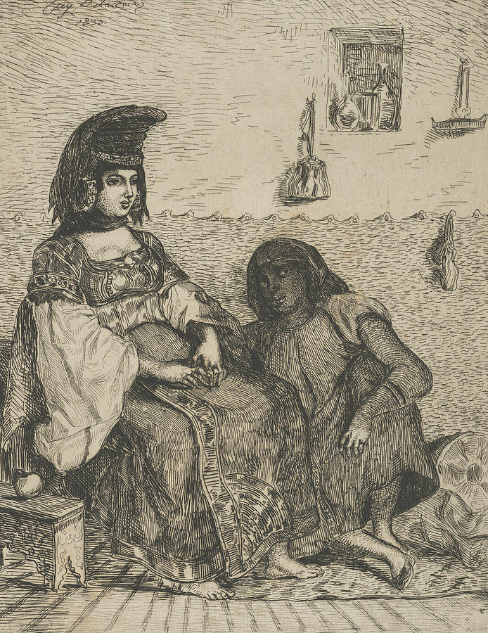 Algerian Jewess with Her Servant Relief by Eugene Delacroix