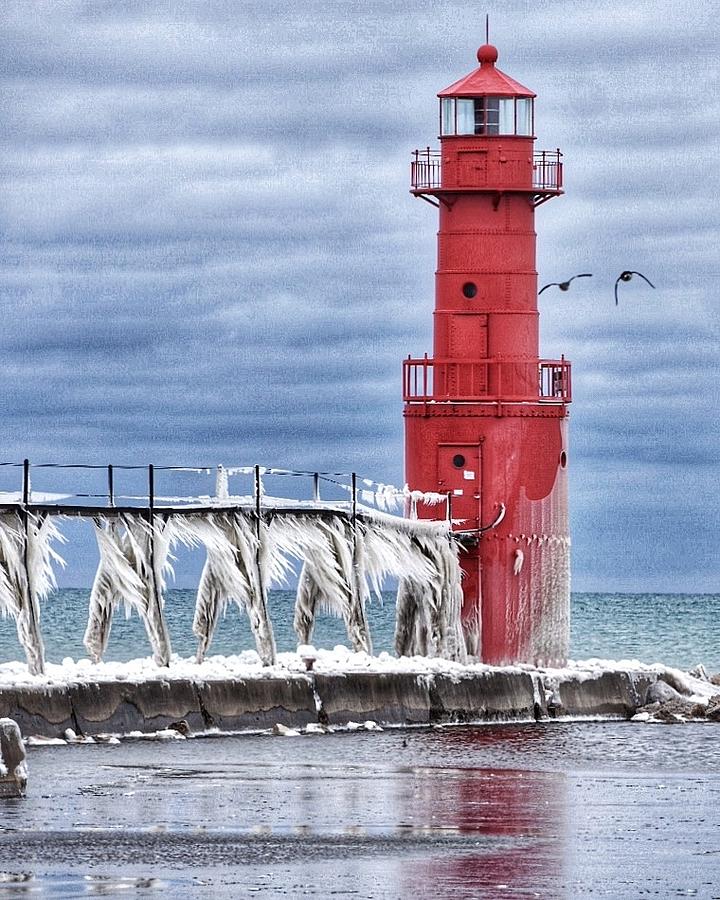 Algoma Lighthouse Ice Art Photograph by Tammy Verbrick