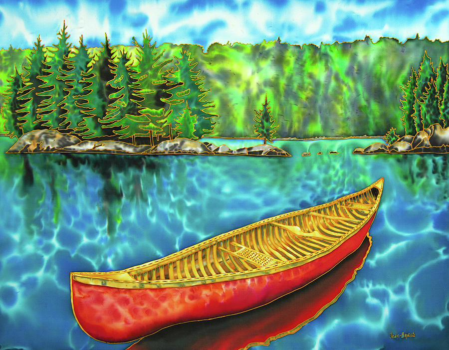 Tree Painting - Algonquin Park Canada - Red Canoe by Daniel Jean-Baptiste