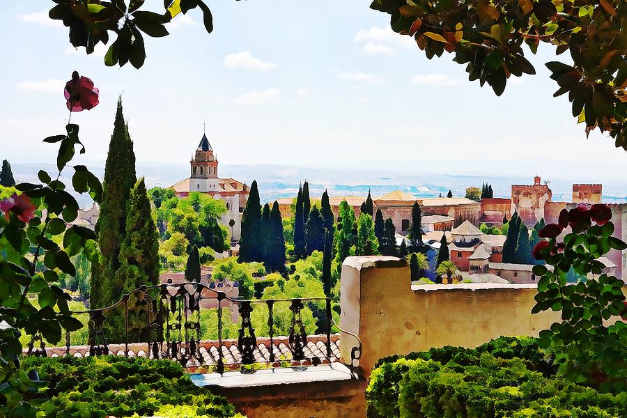 Alhambra gardens, digital paint Digital Art by Tatiana Travelways