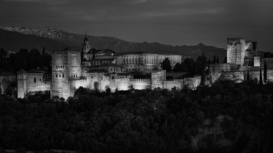 Alhambra Photograph - Alhambra Sunset BW by Joan Carroll