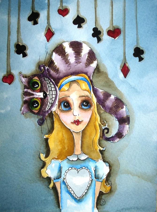 Alice And Cheshire Cat Painting by Lucia Stewart