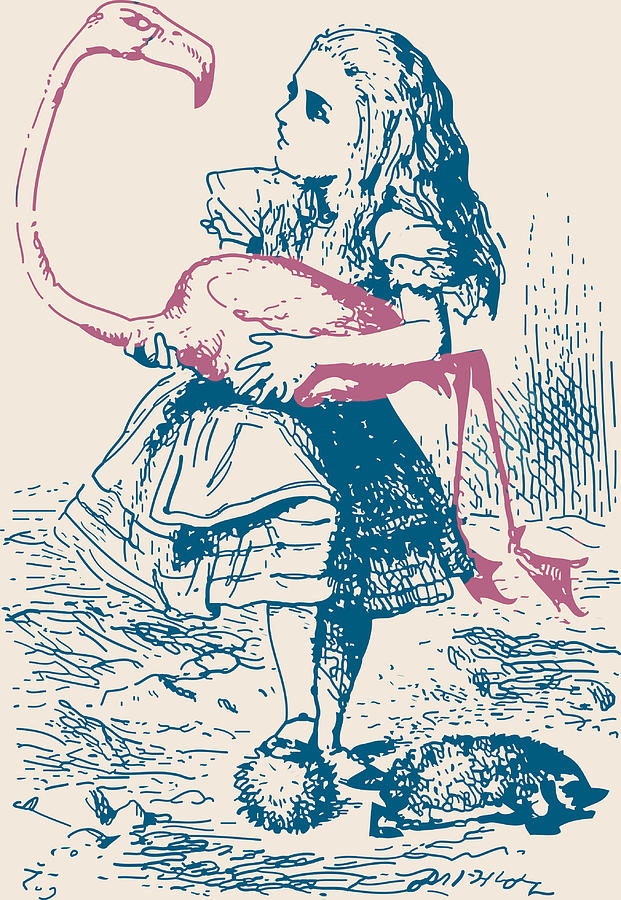 John Tenniel Drawing - Alice and Flamingo Croquet Mallet by    