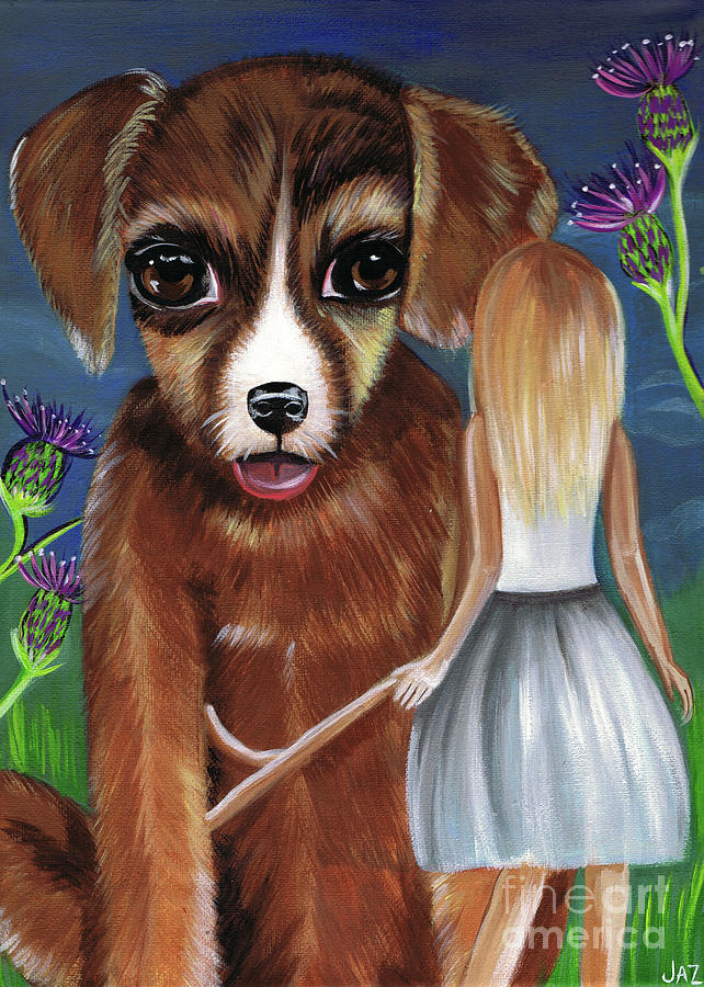 Fantasy Painting - Alice and The Puppy by Jaz Higgins