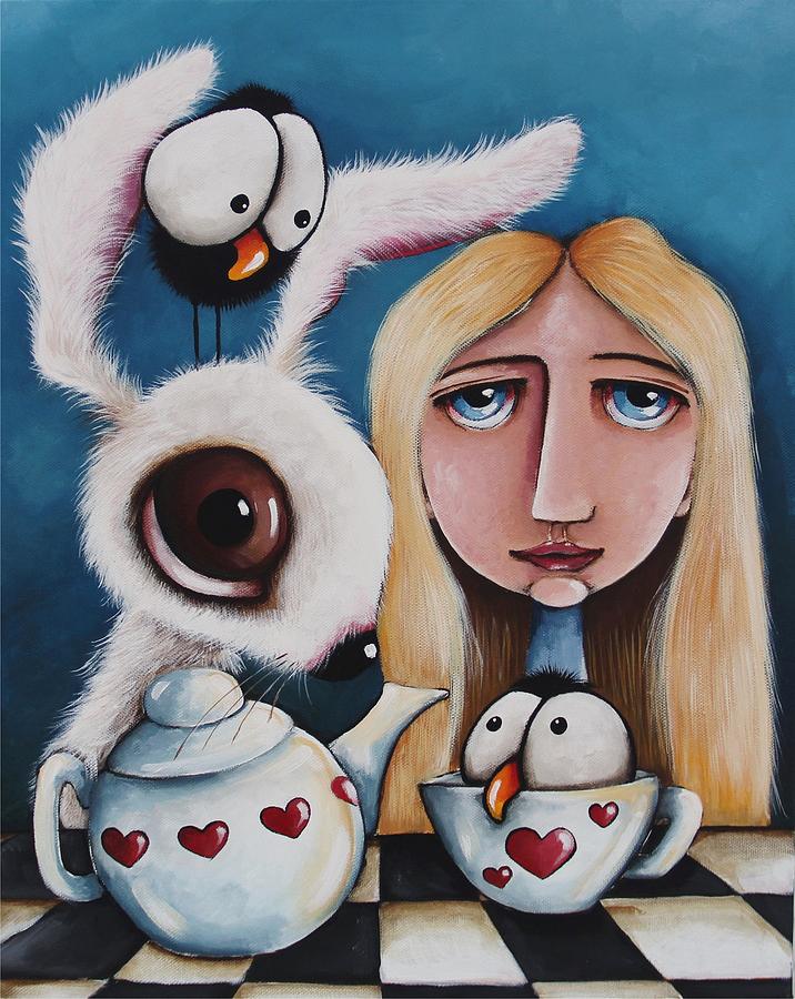 Tea Painting - Alice and the white rabbit by Lucia Stewart