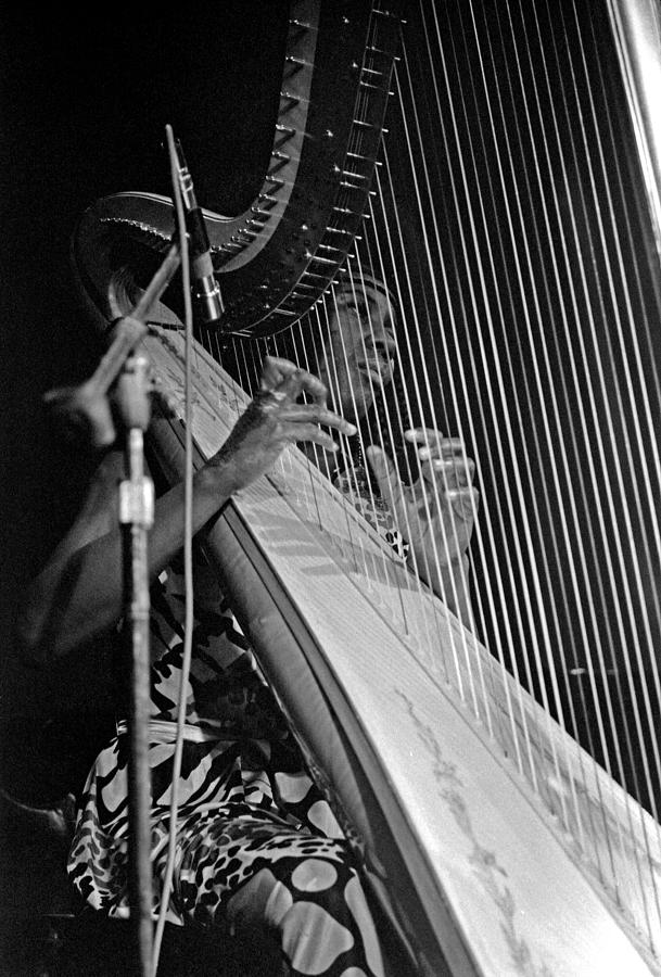 Alice Coltrane on Harp Photograph by Lee Santa