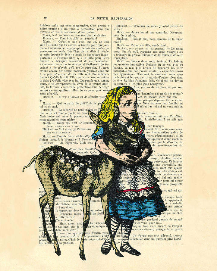 Alice's Adventures In Wonderland Digital Art - Alice in wonderland with fawn in color antique illustration by Madame Memento