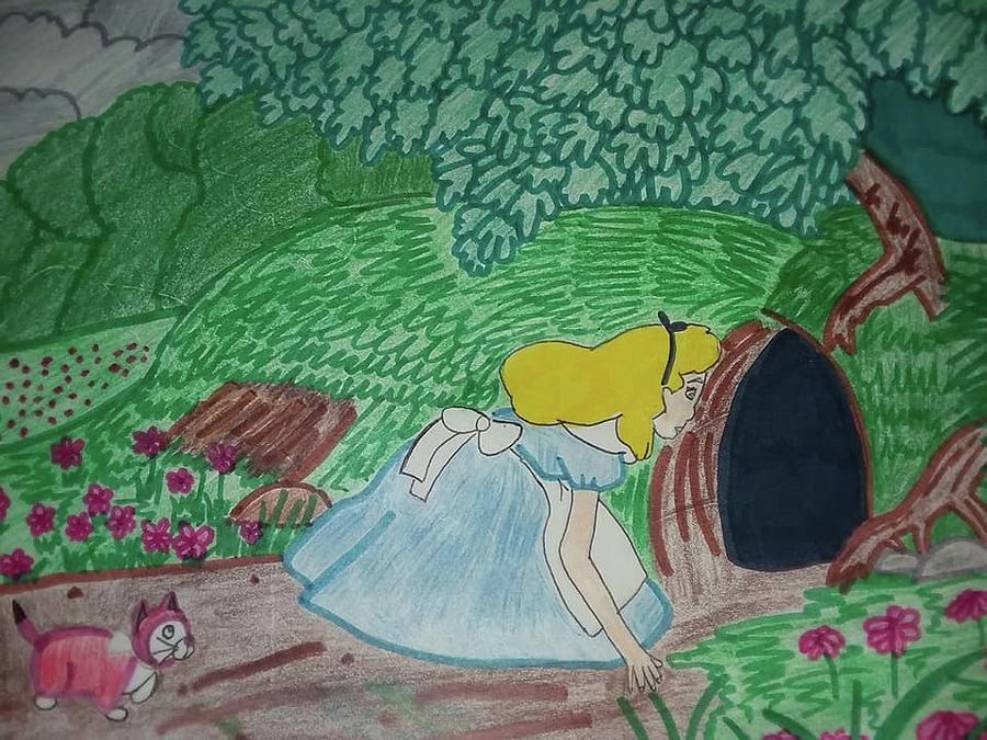 alice in wonderland drawing rabbit hole