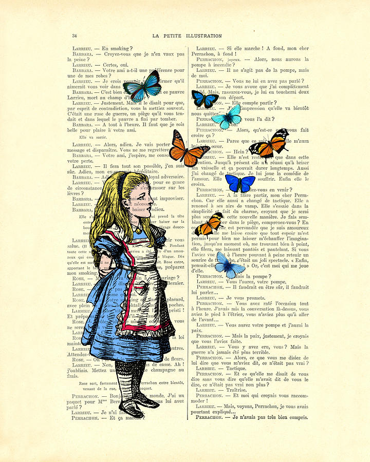 Butterfly Digital Art - Alice with blue and orange butterflies by Madame Memento