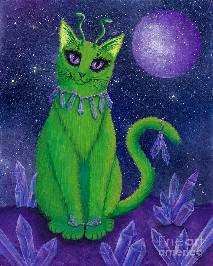 Alien Cat Painting by Carrie Hawks