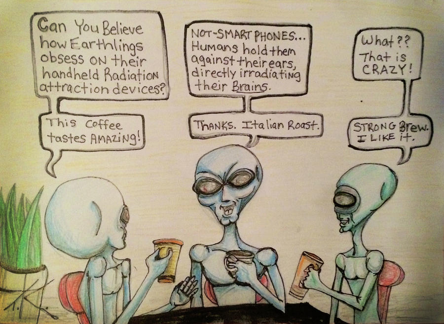 Alien Friends Coffee Talk About Cellular Drawing by Similar Alien