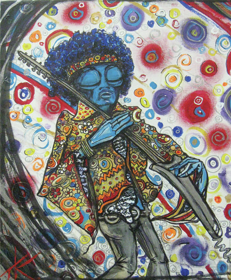 alien Jimi Hendrix Painting by Similar Alien