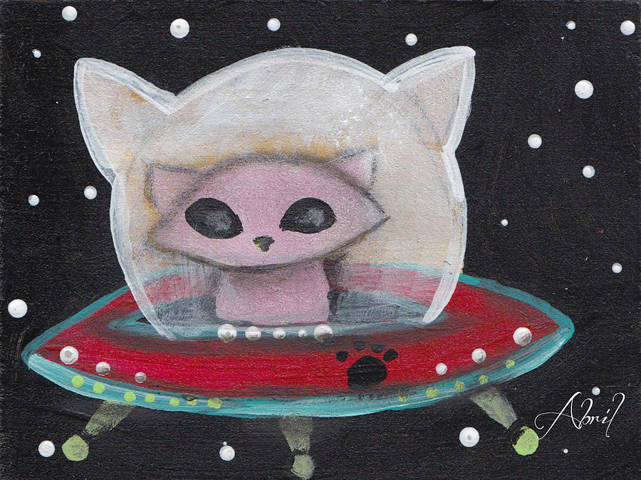 Alien Saucer Cat Painting by Abril Andrade