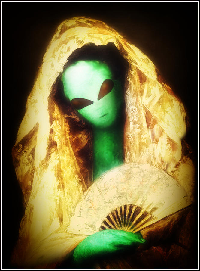 Alien Wearing Lace Mantilla Painting by Gravityx9 Designs