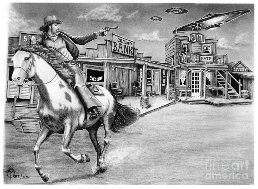 Alien Painting - Aliens and Cowboys by Murphy Elliott