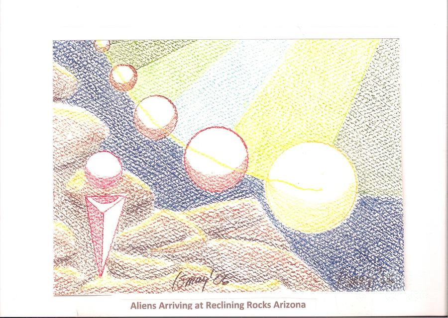 Alien Drawing - Aliens Arriving at Reclining Rocks Arizona by Rod Ismay
