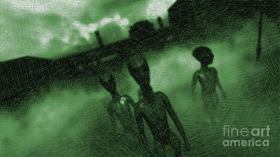 Aliens In Green Fog Drawing