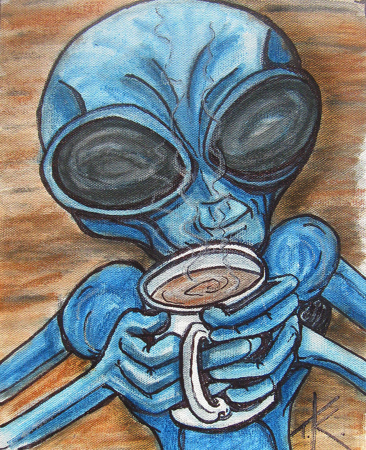 Aliens Love Coffee Painting by Similar Alien