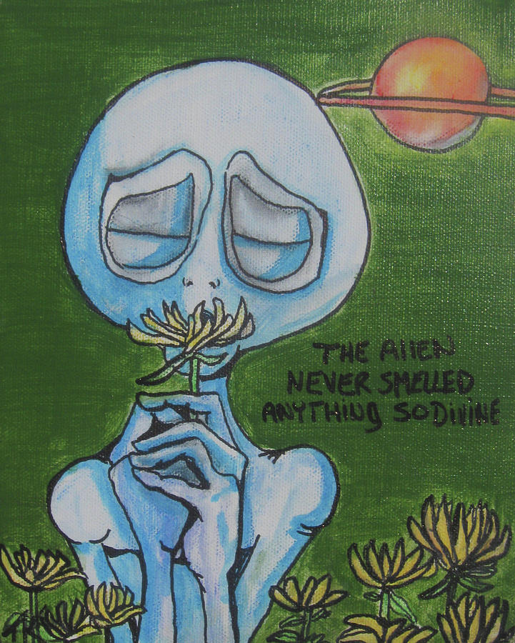 Aliens Love Flowers Painting by Similar Alien