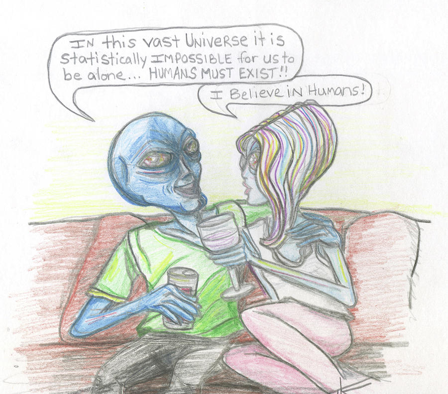 Aliens rationally discuss the existence of humans Drawing by Similar Alien
