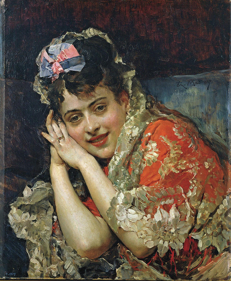 Aline Masson, With A White Mantilla Painting by Madrazo Y Garreta ...