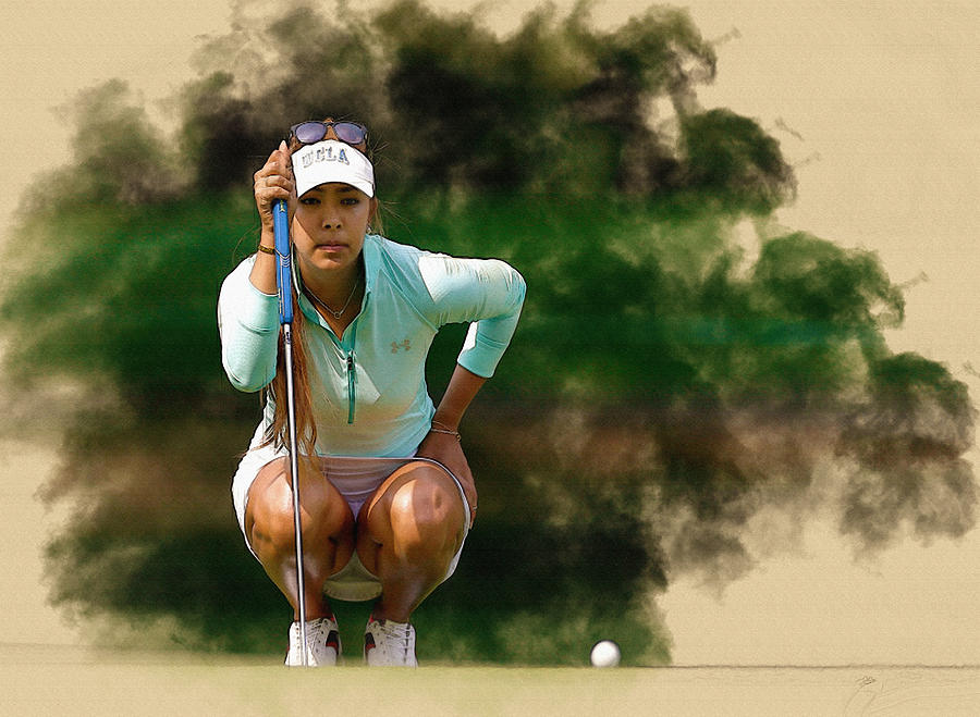 Alison Lee lines up a putt on the 3rd hole Digital Art by Don Kuing - Pixels