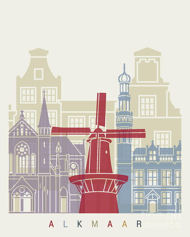 Abstract Painting - Alkmaar skyline poster by Pablo Romero
