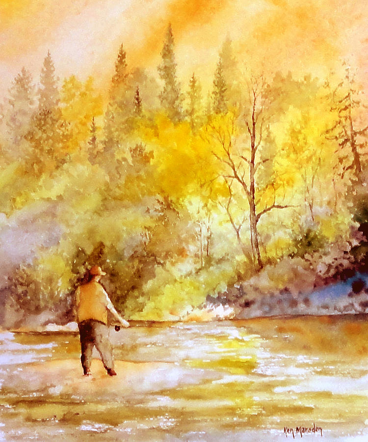 Lone Fisherman Painting by Ken Marsden