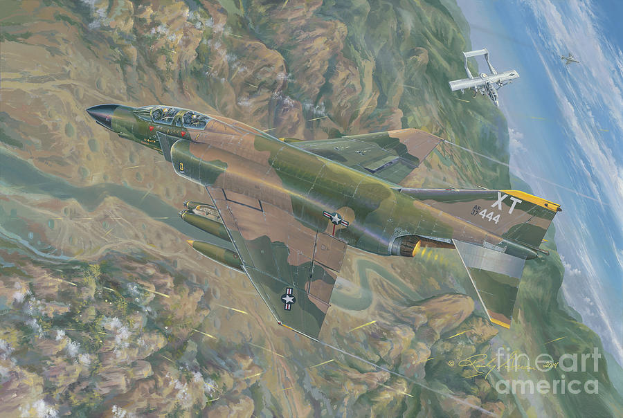 F-4c Phantom Painting - ALL FOR ONE   The Rescue of Boxer 22 Ban Phanop Laos 5 thru 7 December 1969 by Randy Green