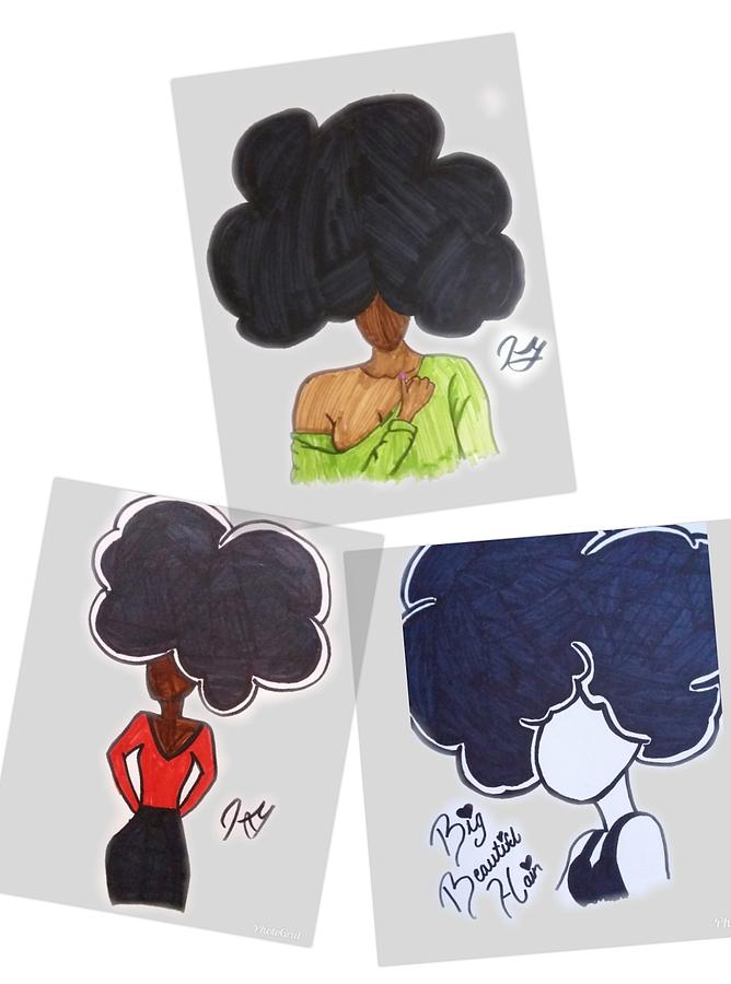 Black Girl Drawing - All In One  by Artist Sha