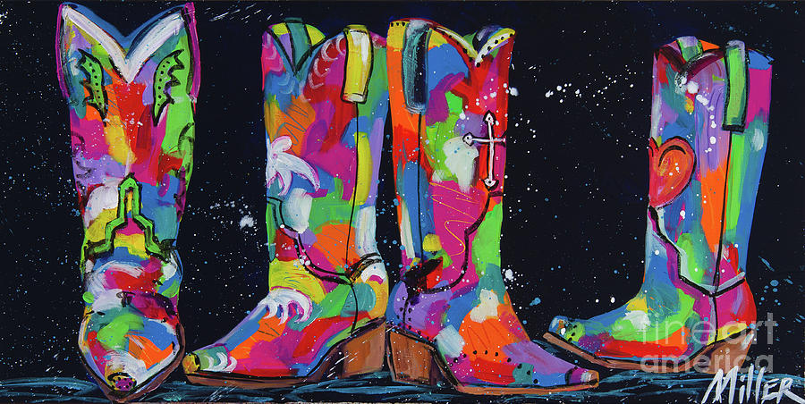 Cowboy Boots Painting - All Lined Up by Tracy Miller