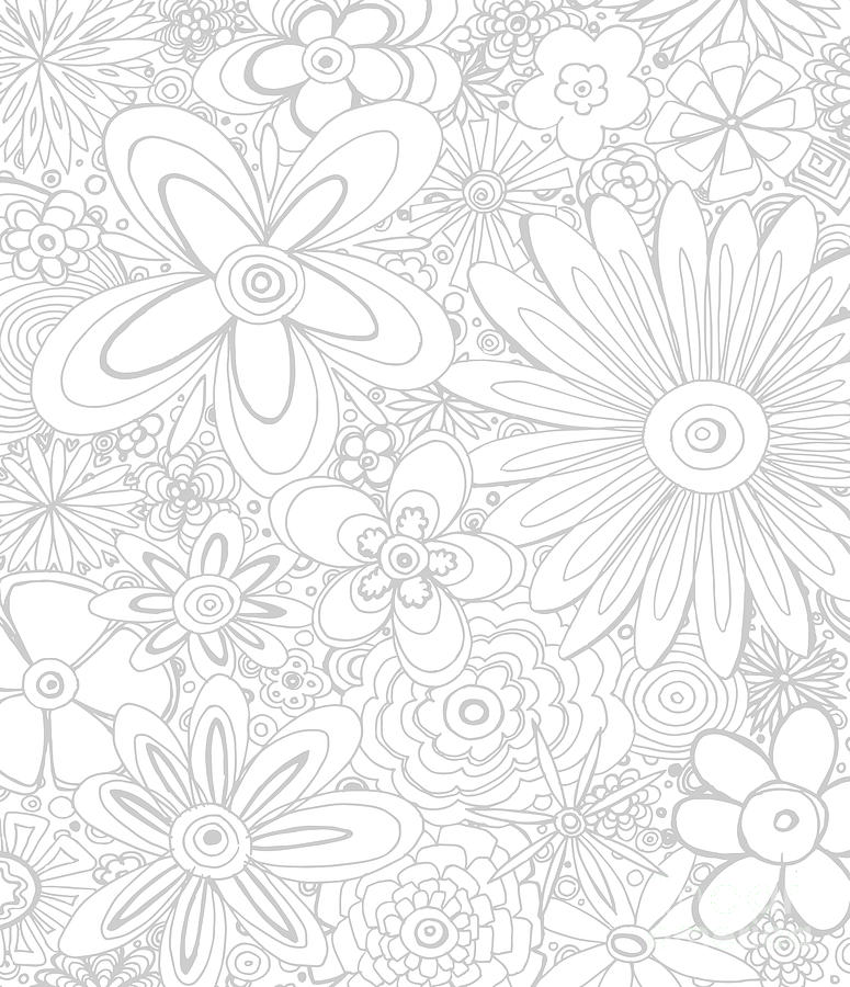 All Over Flower Floral Pattern Coloring Gray and White Ethereal Design by Megan Duncanson MADART Drawing by Megan Aroon