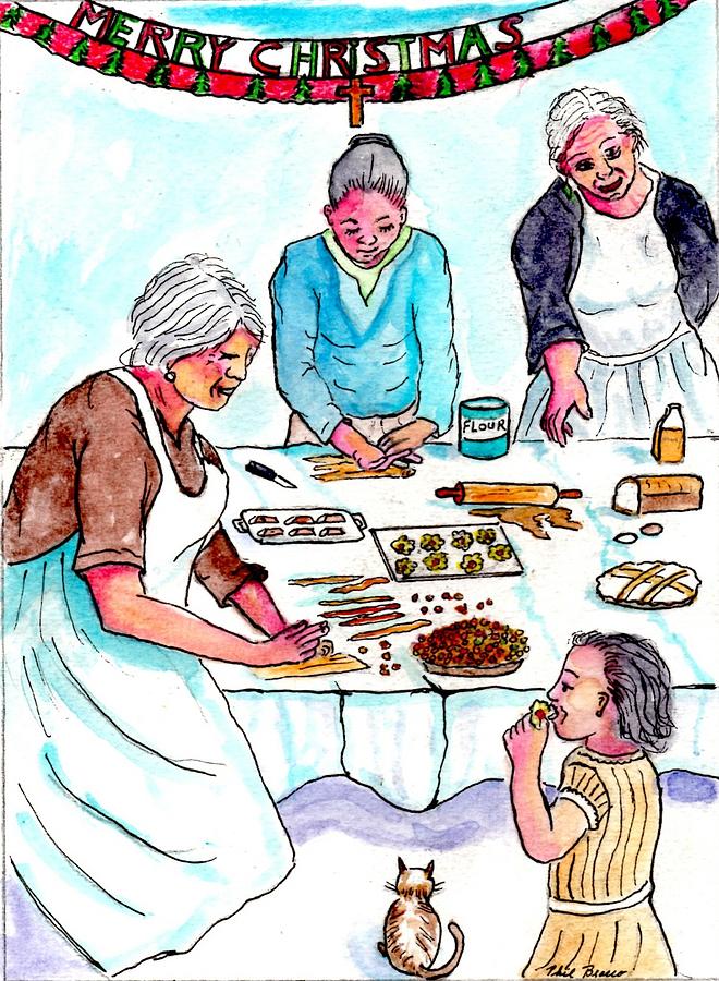All The Girls Baking For Christmas Mixed Media by Philip And Robbie Bracco