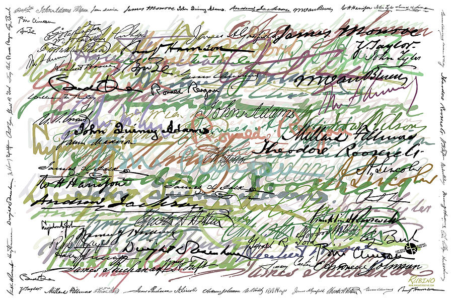 Abstract Painting - All The Presidents Signatures Green Sepia by Tony Rubino