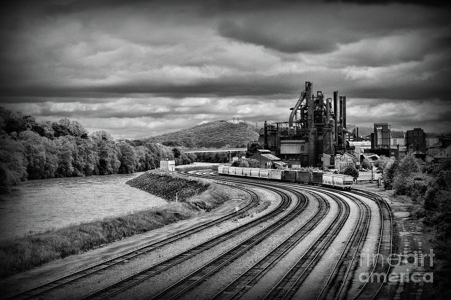 Vintage Photograph - All Tracks Lead to the Old Steel Mill black and white by Paul Ward