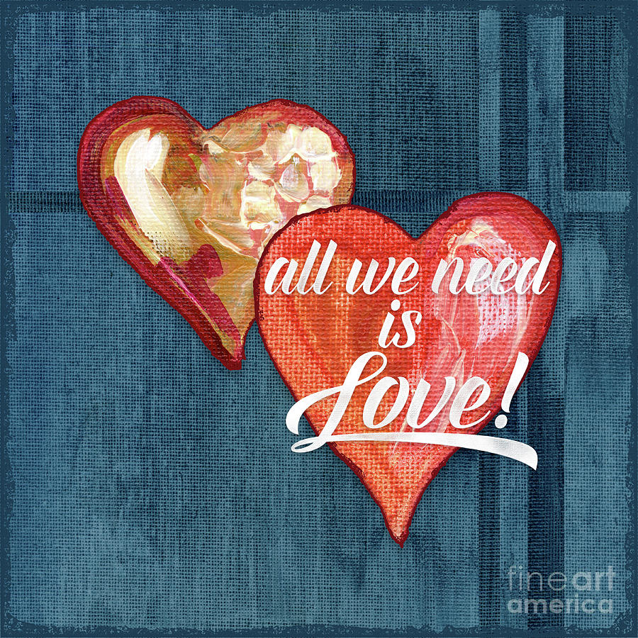 All we need is Love Retro Script Typography Hearts Painting by Audrey Jeanne Roberts