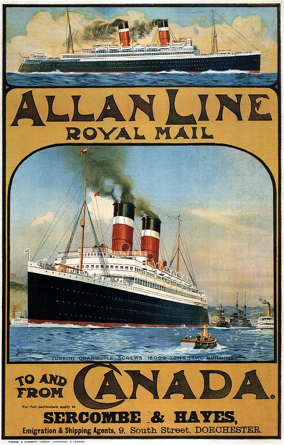 Allan Line to Canada - Royal Mail - Steamliner - Retro travel Poster - Vintage Poster Mixed Media by Studio Grafiikka