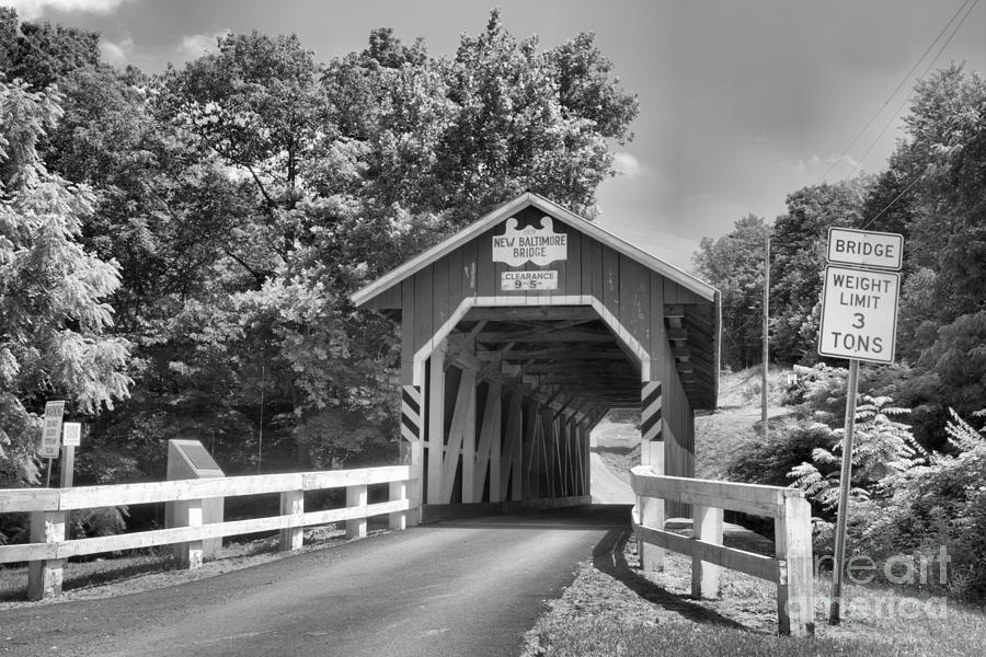 Allegheny Township New Baltimore Covered Bridge Black And White Photograph by Adam Jewell