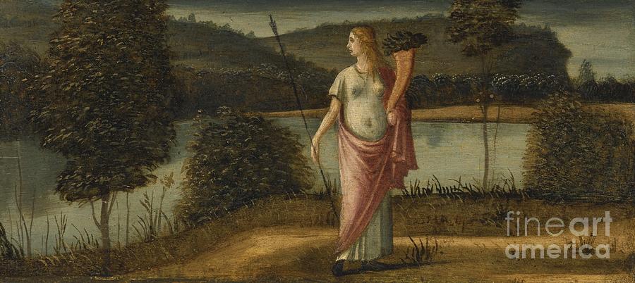 Allegorical Figure Of A Woman In A Landscape Holding A Spear And A Cornucopia Painting by Celestial Images