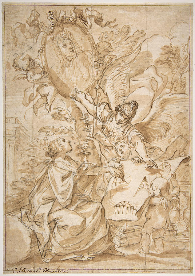 Allegorical Homage to an Architect Drawing by Alessandro Gherardini