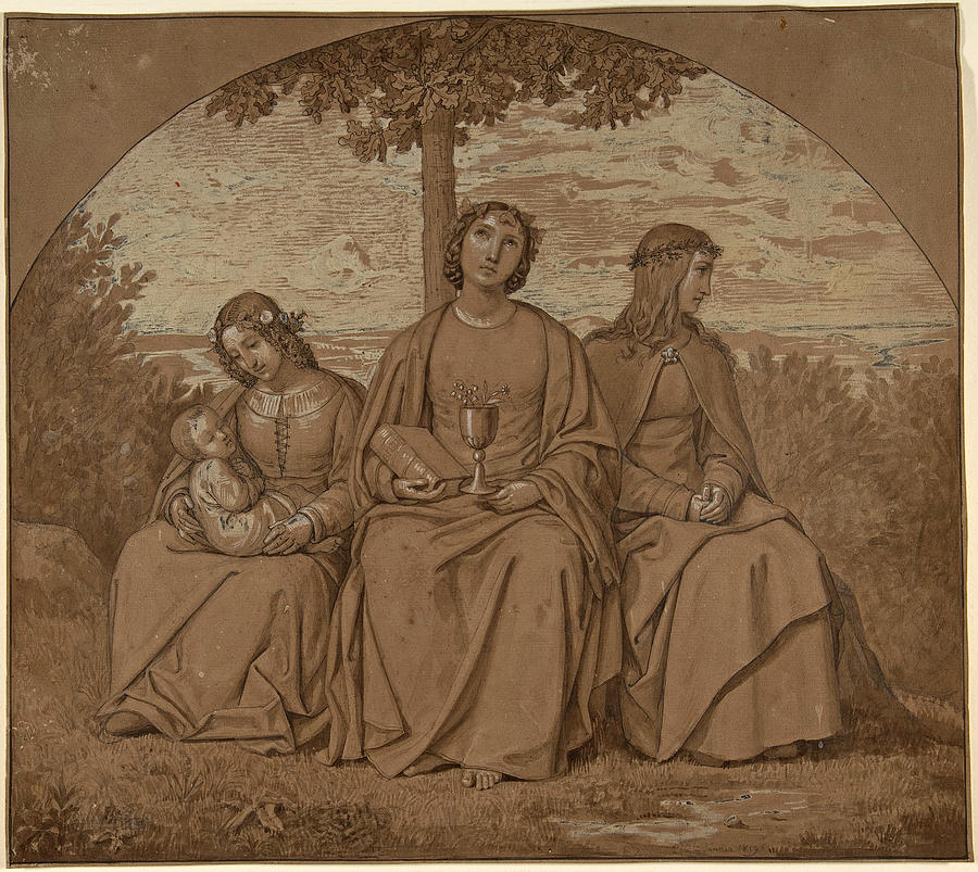 Allegories of Faith Hope and Charity Drawing by Heinrich Maria von Hess