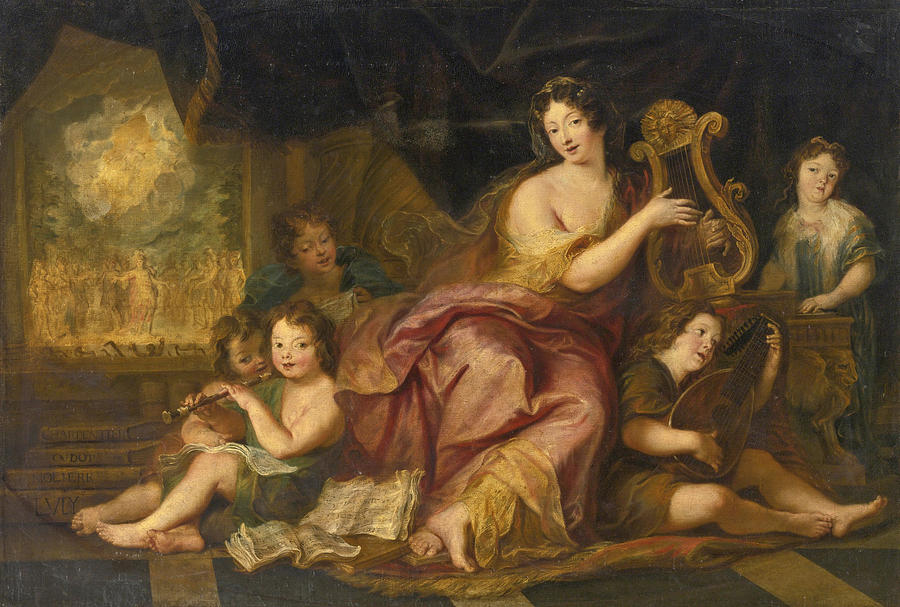 Allegory of Music. A Portrait of Mme de Maintenon with the Natural Children of Louis XIV Painting by Antoine Coypel