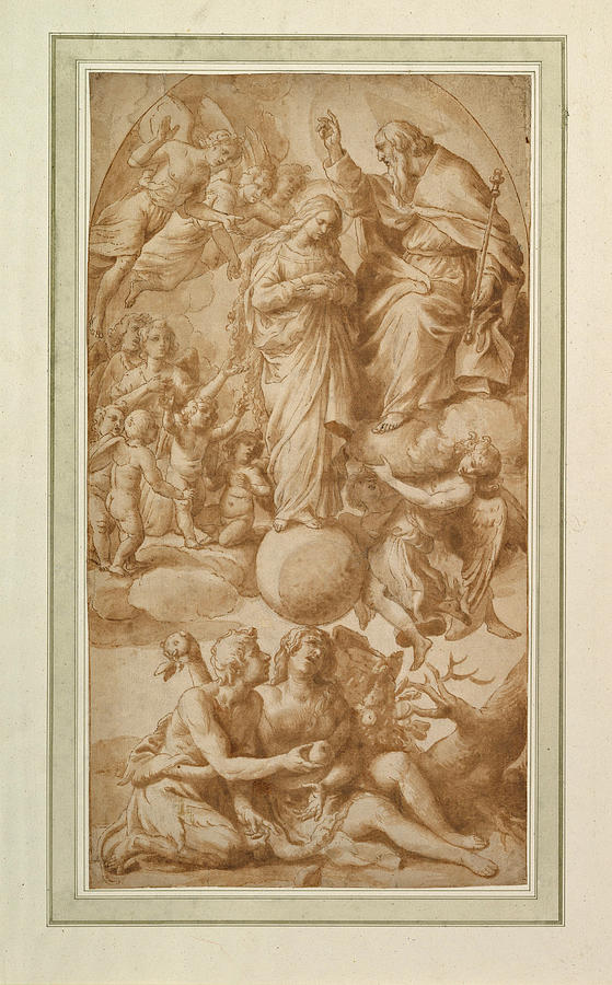 Allegory of the Immaculate Conception with the Fall of Man Drawing by