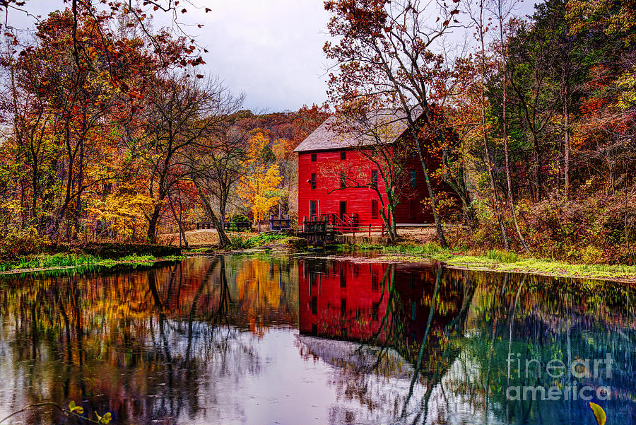 Alley Mill and Alley Spring in Autumn Photograph by Jean Hutchison