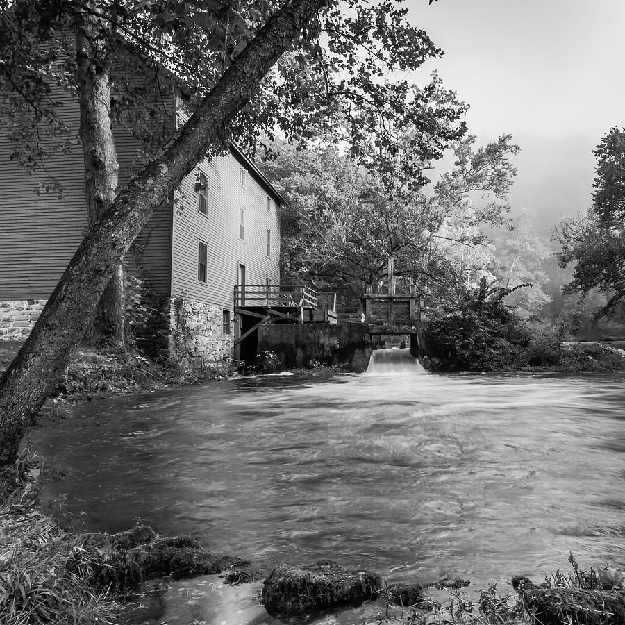 Alley Spring Mill - BW Square Format Photograph by Gregory Ballos